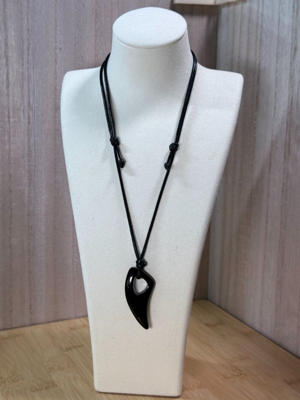 Black Stainless Steel Wolf Tooth Necklace Adjustable Waxed Cord